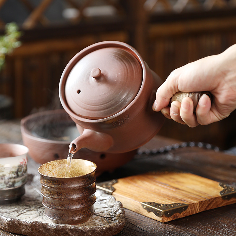 古陶坊大竹节煮茶壶碳烤炉套装陶瓷烧水壶黑晶炉家用大壶口养生壶