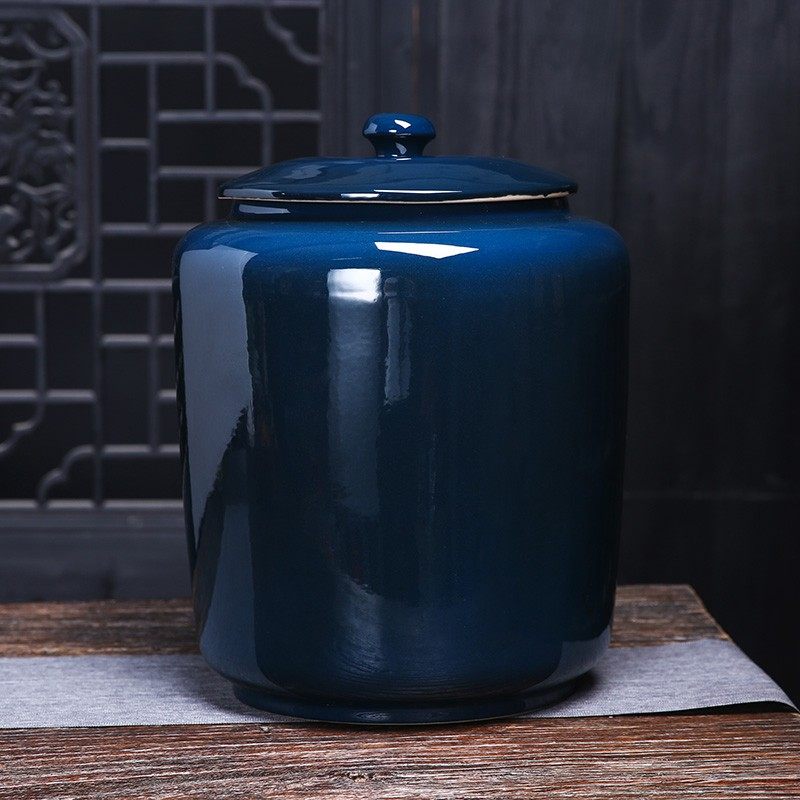 10斤装茶叶罐陶瓷特大号码普洱存醒大红色茶缸开片家用摆设防潮罐