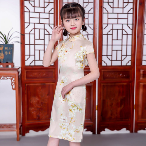 旗袍儿童夏季中国风新款唐装长版洋派小女孩复古洋装女童旗袍裙