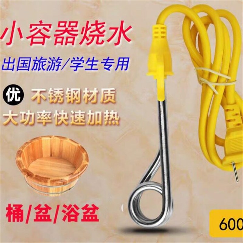 小功率迷你热得快烧水棒学生小型热的快电热管杯烧家用加热器600w