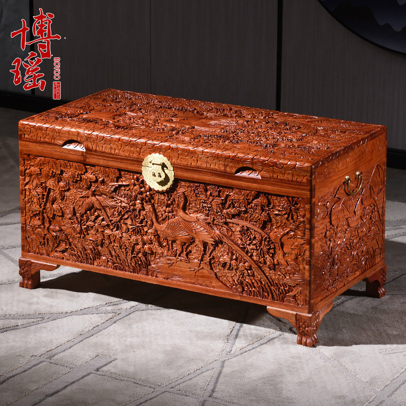 香樟木箱子婚嫁箱结婚手工精雕衣箱实木字画箱嫁妆箱收藏收纳盒