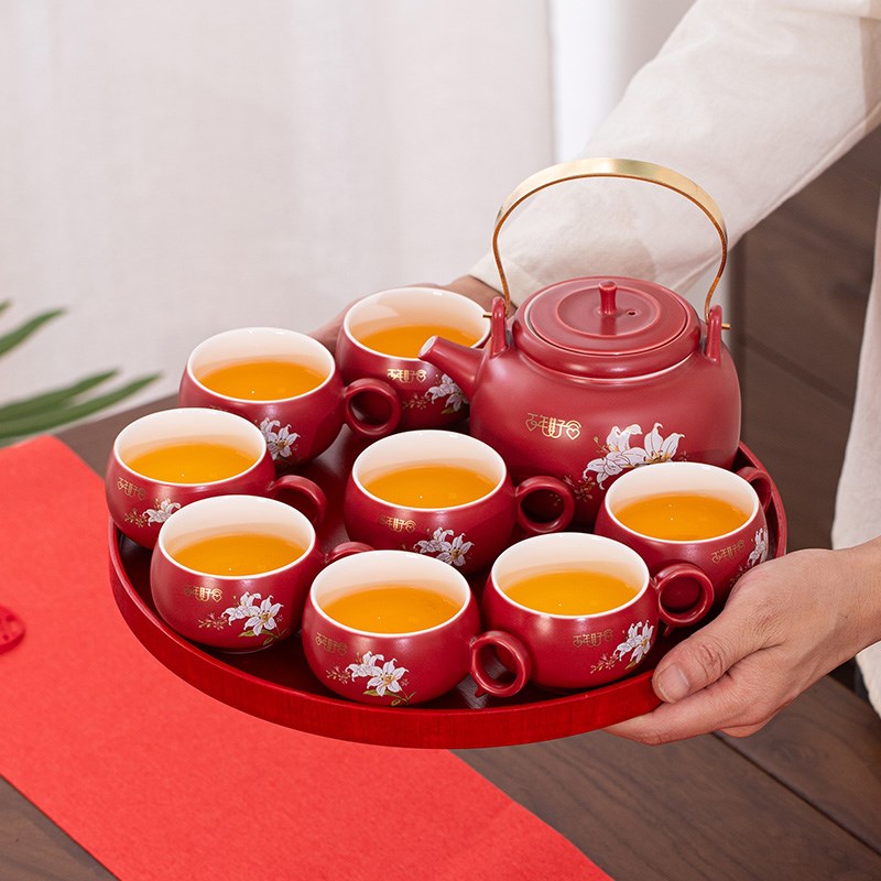 结婚敬茶杯新款茶具套装送人喜庆茶壶茶杯新娘订婚礼陪嫁伴手礼物
