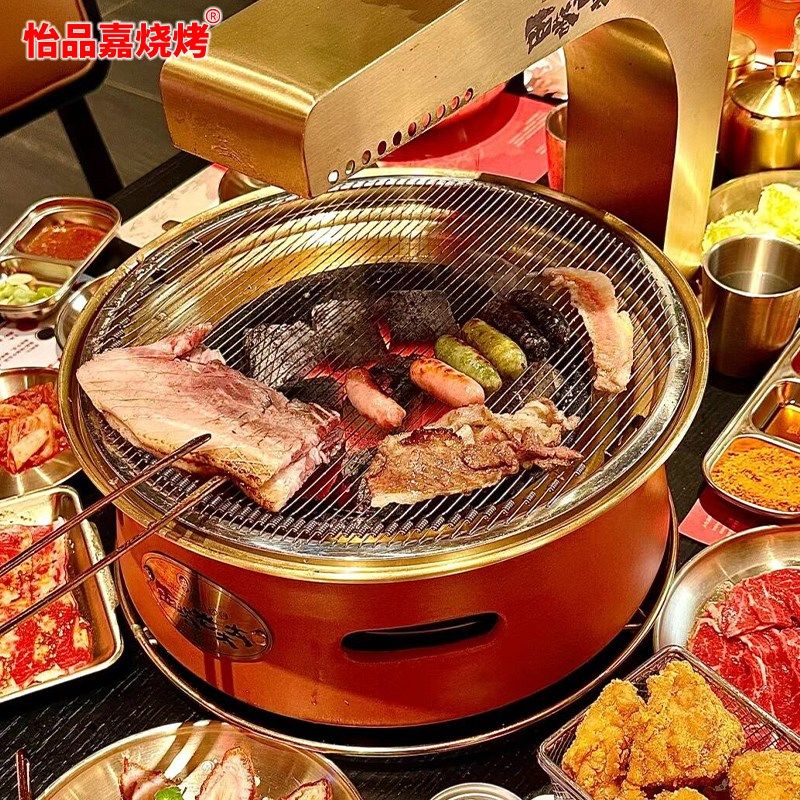 韩式烤肉店碳烤炉大号圆形烧烤炉网红西塔老太太泥炉商用木炭烤炉