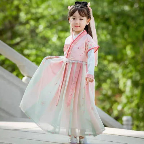 中国风儿童汉服女童日常长袖连衣裙超仙唐褙子套装日常古装演出服