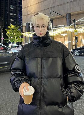 PU皮羽绒服男冬季加厚保暖外套2024新款工装潮牌秋冬季青少年冬装
