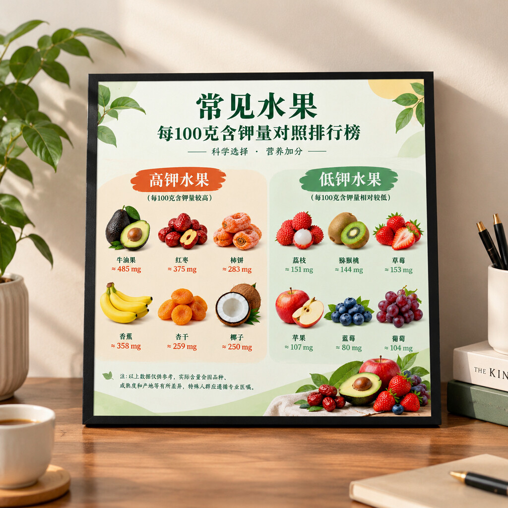 厨房桌面装饰摆件常见水果钾含量科普挂图家居餐厅实用小摆台