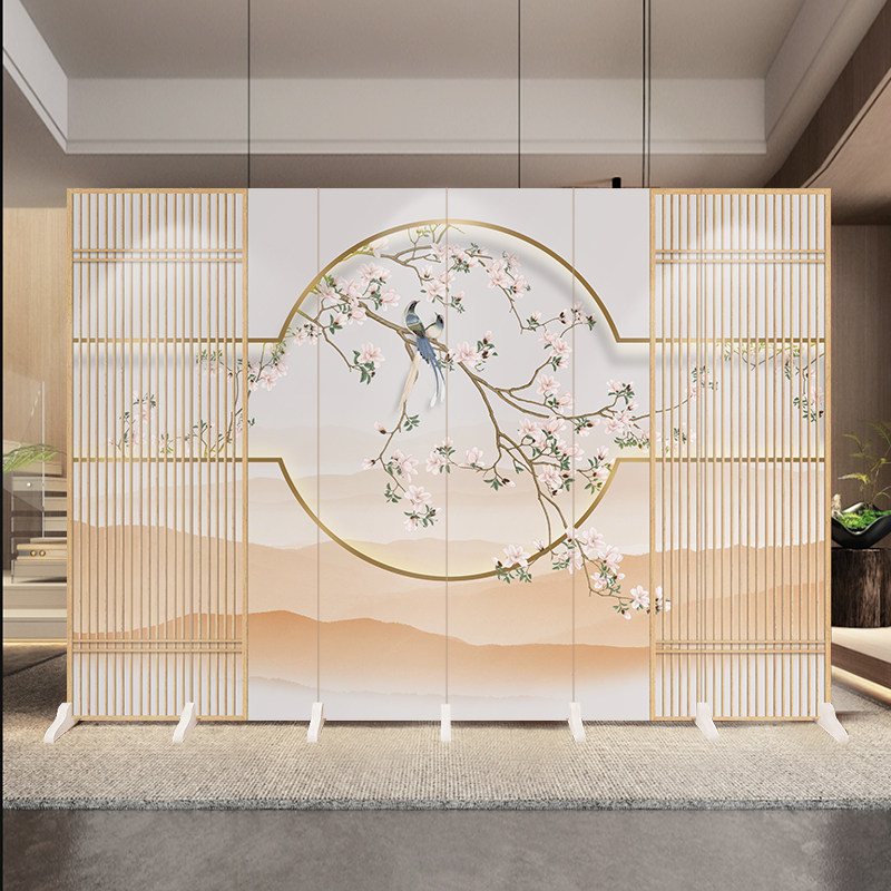 新中式国风屏风酒店客厅玄关移动推拉折叠隔断办公室家用折屏定制