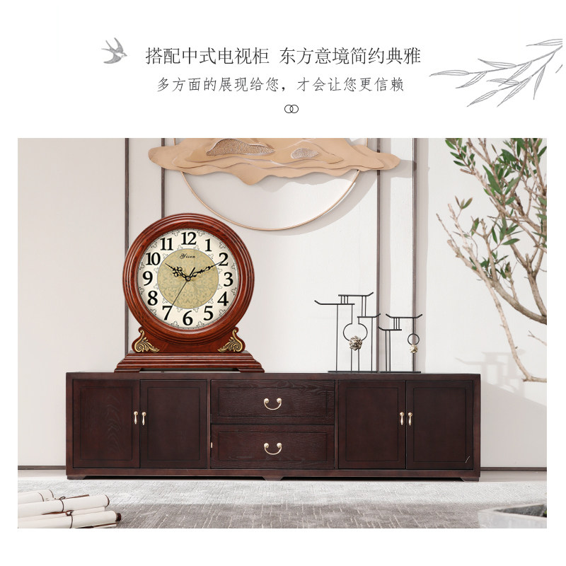 艺森实木座钟中式客厅静音钟表欧式复古大号卧室台钟美式时钟摆件