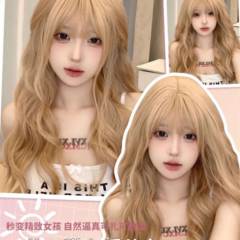 哼唧lolita假发女长发港风复古中分刘海蛋卷头羊毛卷长卷发自然