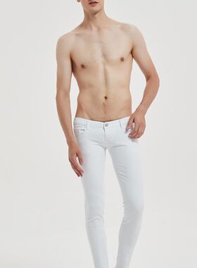 超低腰男士高弹薄款夏季紧身水洗小脚牛仔裤潮男发型师男式铅笔裤