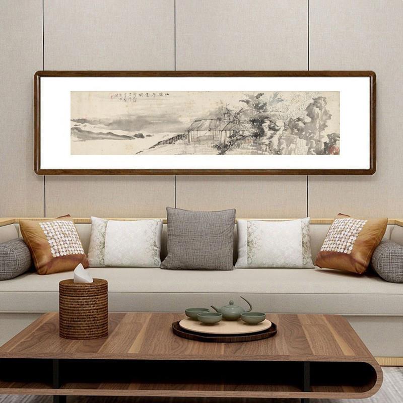 国画山水画带框中式客厅水墨装饰画虚谷山阴草堂图茶室宣纸仿古画