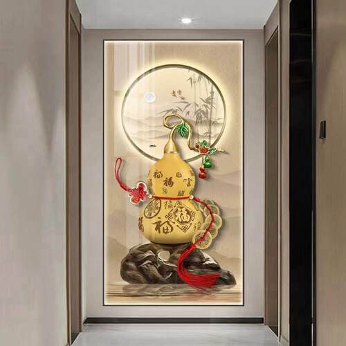 灯光画定制葫芦壁画入户正对墙挂画招财五福临门玄关画进门生财画