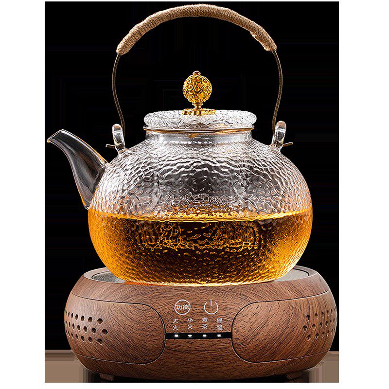 加厚耐高温全玻璃煮茶壶锤纹提梁壶家用电陶炉加热烧水蒸茶器套装