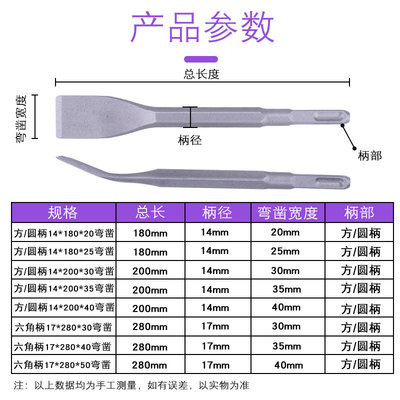 弯的电镐凿子开槽钻头电锤扁凿铲头工具电锤搞凿头打孔电铲扁铲