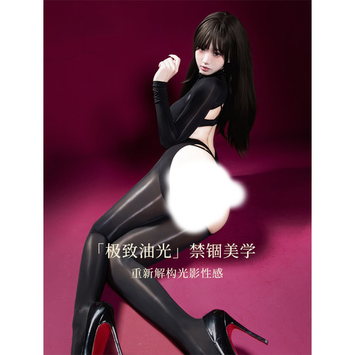 puppy「缚」性感6D油亮无缝微弹连体袜女黑色镂空露背一体紧身衣