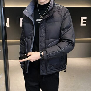 男潮流轻薄羽绒服2024新款帅气冬季短款加厚外套男装立领保暖衣服