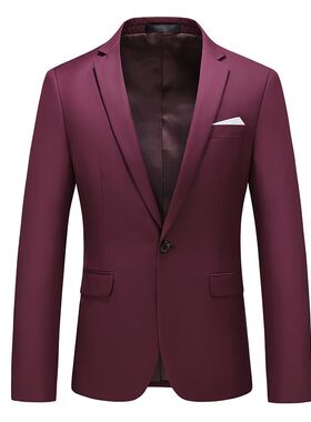男士西装大码单西外套酒红修身西服青年微胖男装加肥加大正装上衣