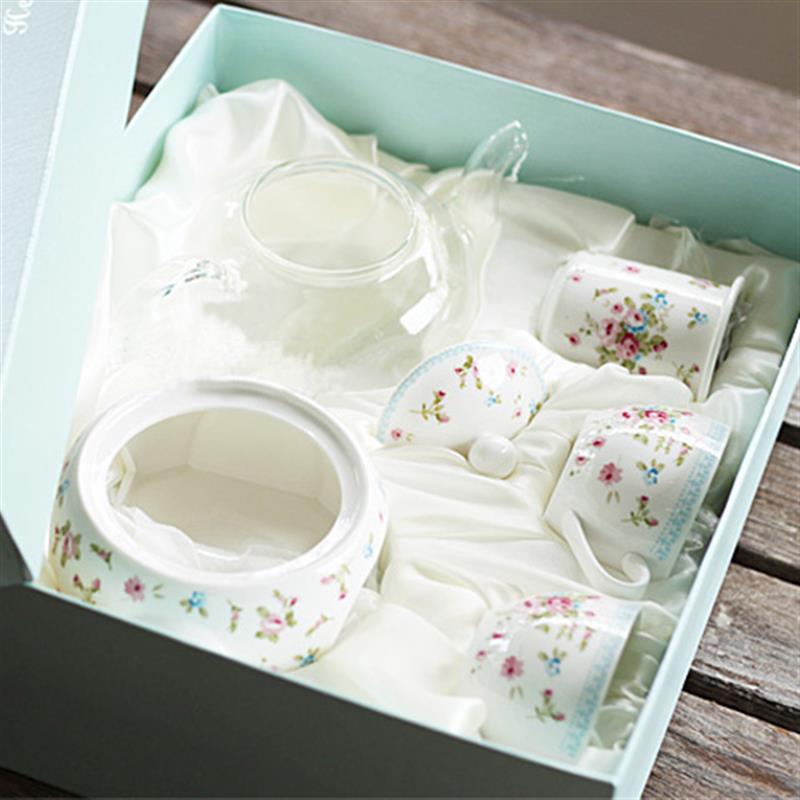 田园碎花泡花果茶茶具玻璃陶瓷骨瓷套装包邮加热壶杯花茶茶具礼盒