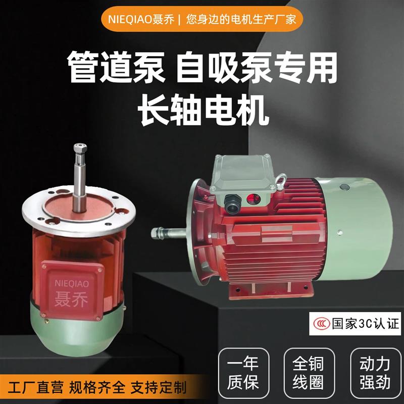聂乔管道泵专用长轴电机380v 三相立式纯铜国标电动机0.75-11KW