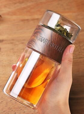 香港GP泡茶杯办公室便携加厚双层玻璃杯茶水分离水杯耐高温高硼硅
