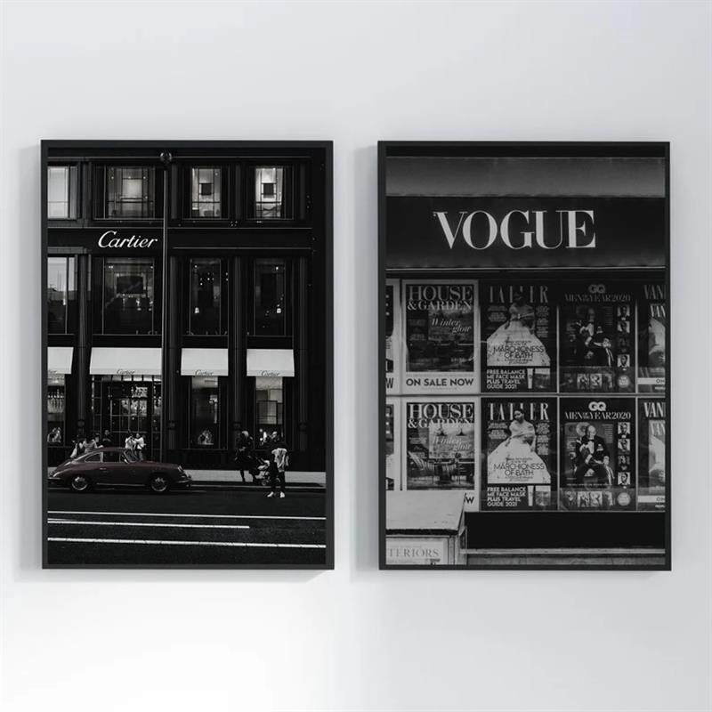 装饰画有框挂画墙壁轻奢时尚复古怀旧黑白建筑摄影艺术小众豹子