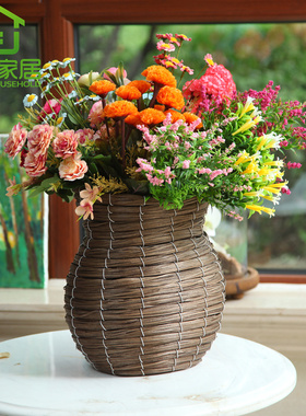 花瓶 客厅摆件插花桶富贵竹百合干花花器落地装饰品工艺品花桶