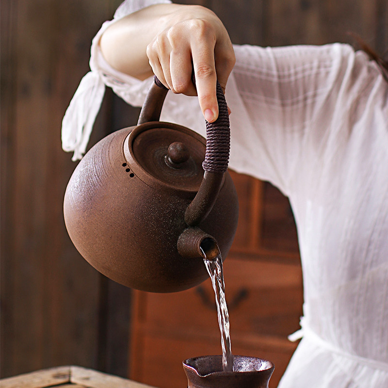 柴烧陶壶老岩泥煮茶器纯手工陶壶陶瓷日式烧水泡茶养生壶大容量