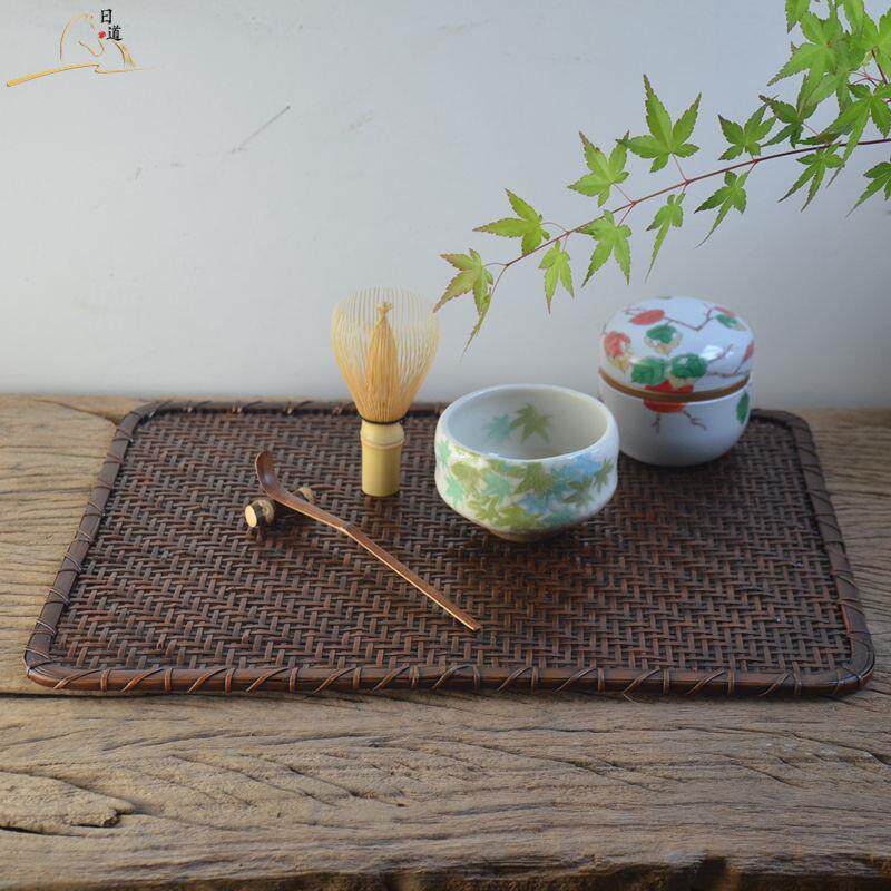 日式竹编茶席+茶道茶垫隔热垫茶盘茶杯垫收纳展示垫大漆干泡台