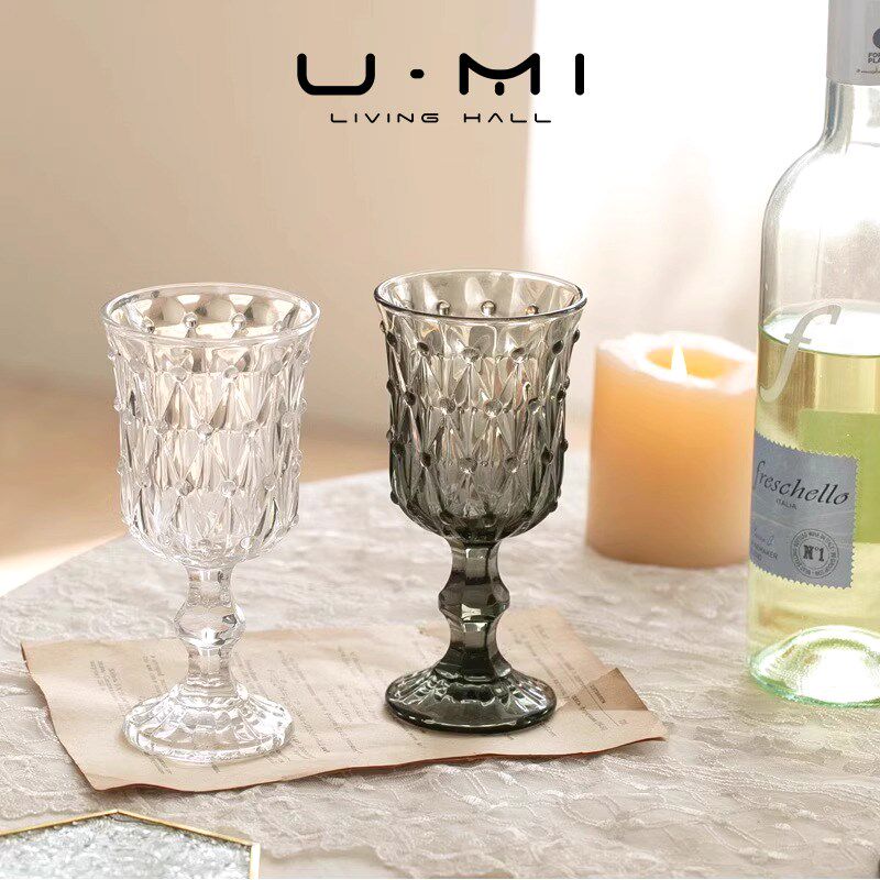 U Mi LIVING格珠  酒具中古风欧式复古浮雕高脚杯玻璃葡萄酒杯