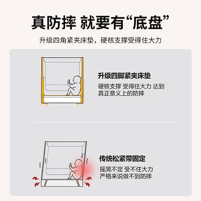 防摔蚊帐家用储物床上帐篷儿童防止掉床围栏一体式纹帐加粗支架