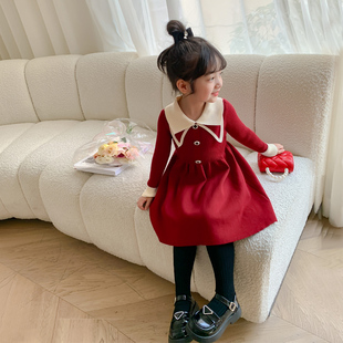 女童春装连衣裙2023新款毛衣裙春秋款童装公主裙宝宝裙子女宝春季