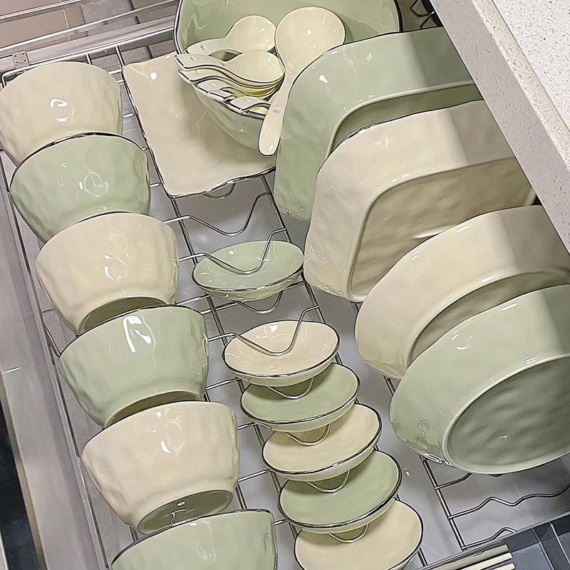 奶油风餐具家用2026新款高颜值碗盘套装碗碟2人用情侣釉下彩碗具