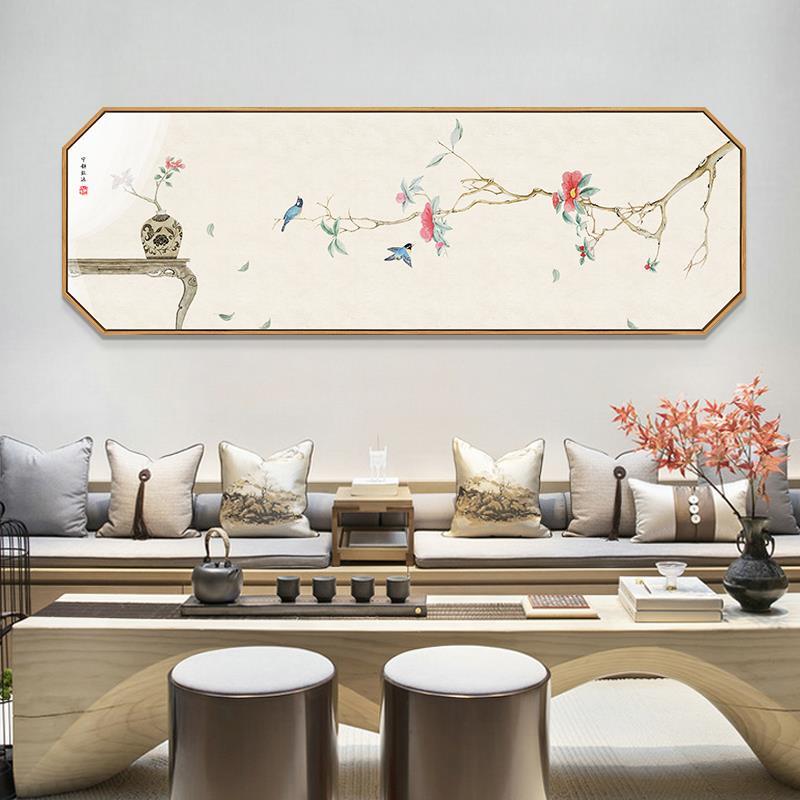 猫的憧憬新中式客厅墙面装饰画中国风花鸟横幅墙画卧室床头装饰画