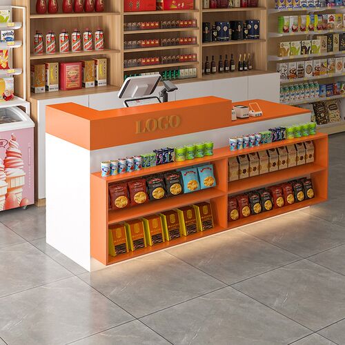 拐角吧台桌超市收银台文具店铺小型柜台转角前台便利店展示接待台