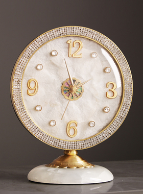 新款黄铜轻奢小座钟家用时尚装饰摆件时钟创意台式酒柜静音石英钟
