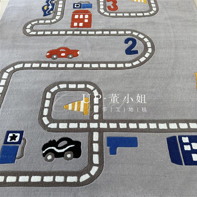 可爱儿童房间汽车轨道地毯男孩卧室爬行地毯加厚卡通儿童房间垫