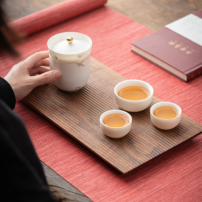 唐舍 燕归巢中式便携式快客杯一壶二杯白瓷旅行茶具套装便携家用