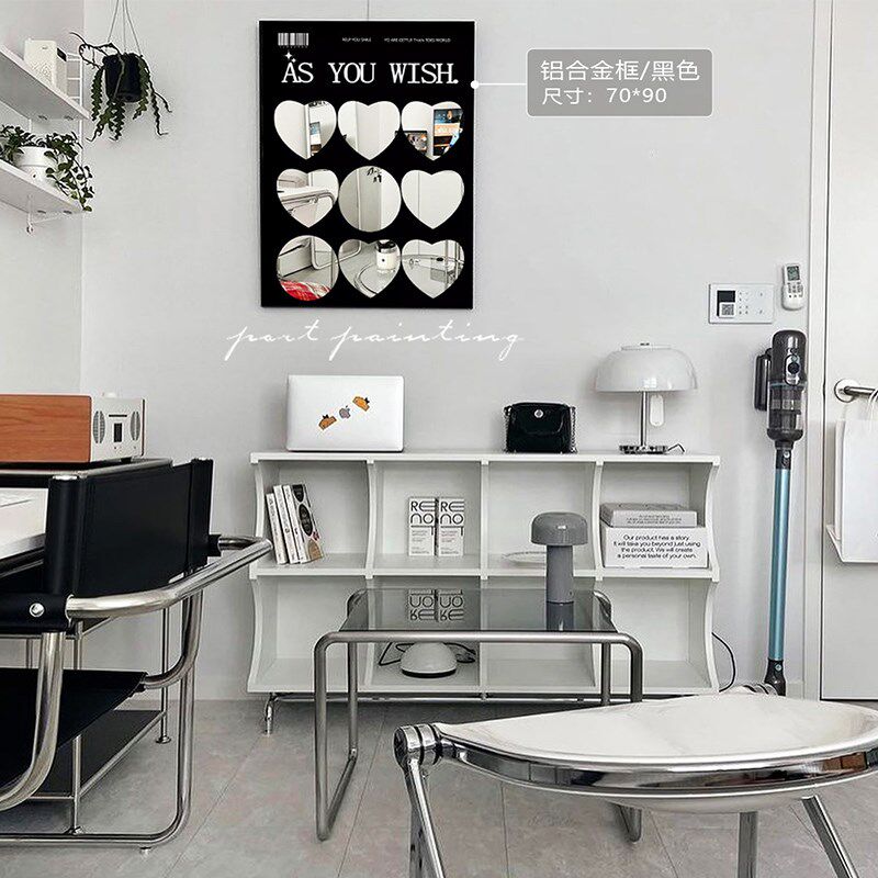 港画镜子装饰画卧室梳妆台简约艺术画轻奢高级感装饰客厅黑白画