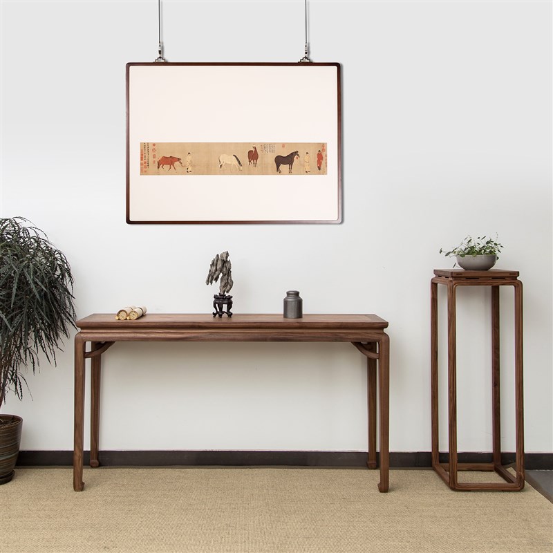 茶室画 宋式家具装饰画留白画装裱实木画框任仁发出圉图定制挂画