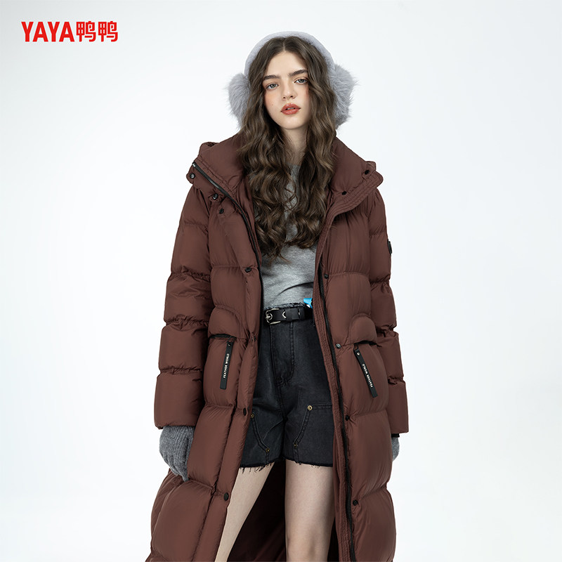 鸭鸭潮流羽绒服女长款连帽加厚保暖上衣舒适新款冬季休闲百搭外套