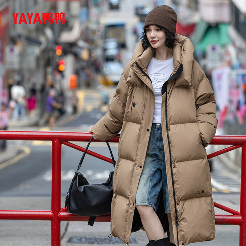 鸭鸭潮流羽绒服女长款连帽加厚保暖舒适长袖上衣2026新款冬季外套
