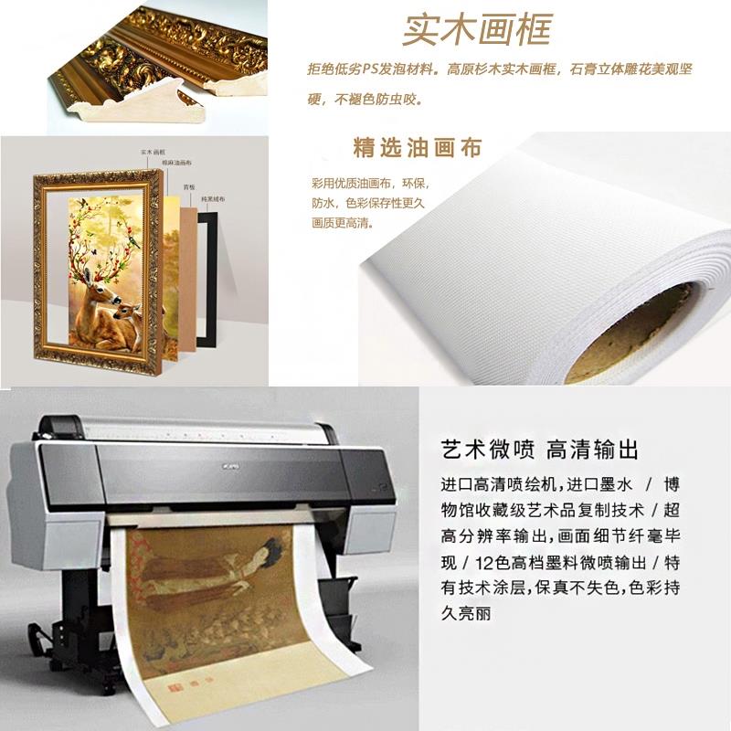 粉玫瑰花卉牀头有框背景欧式卧室装饰画客厅壁画油画玄关喷绘网红