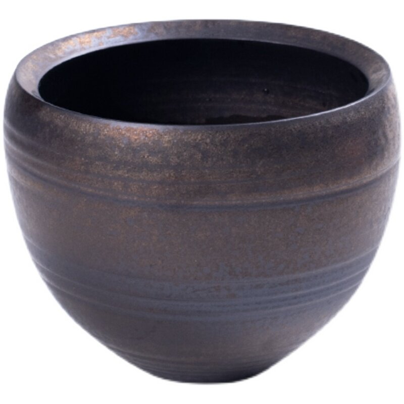 小雅 复古鎏金建水茶钵家用水盂陶瓷水洗茶洗大号杯洗铁锈釉茶缸
