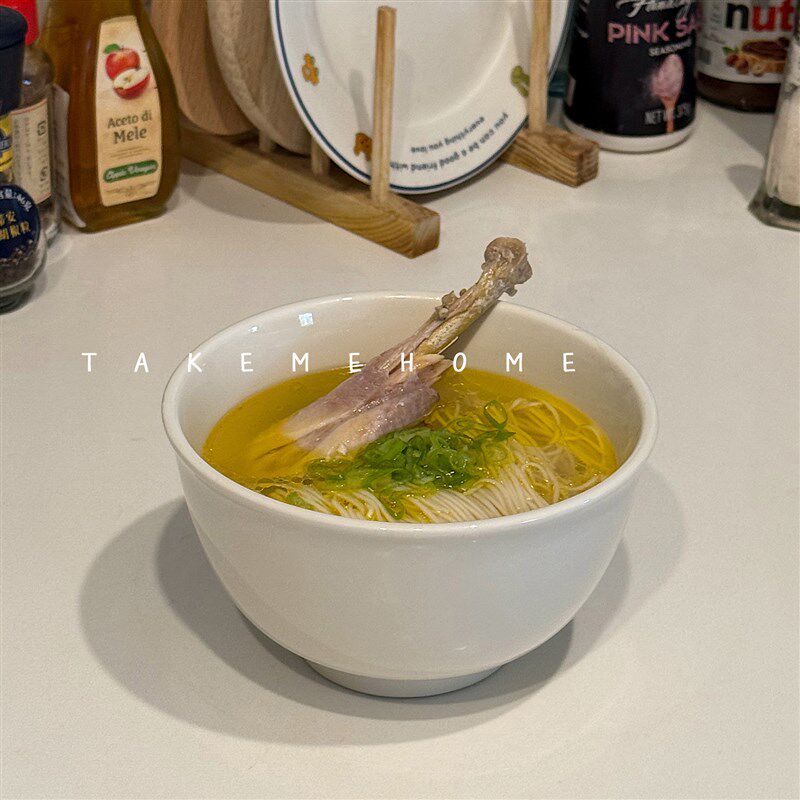 takemehome乳白面碗吃粉碗家用汤碗泡面碗釉下彩好看吃面条的碗
