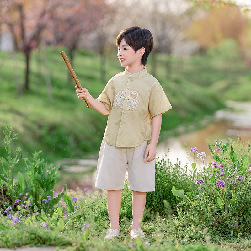 汉服男童夏季新中式国风儿童唐装套装日常L高端国学古装宝宝表演图片