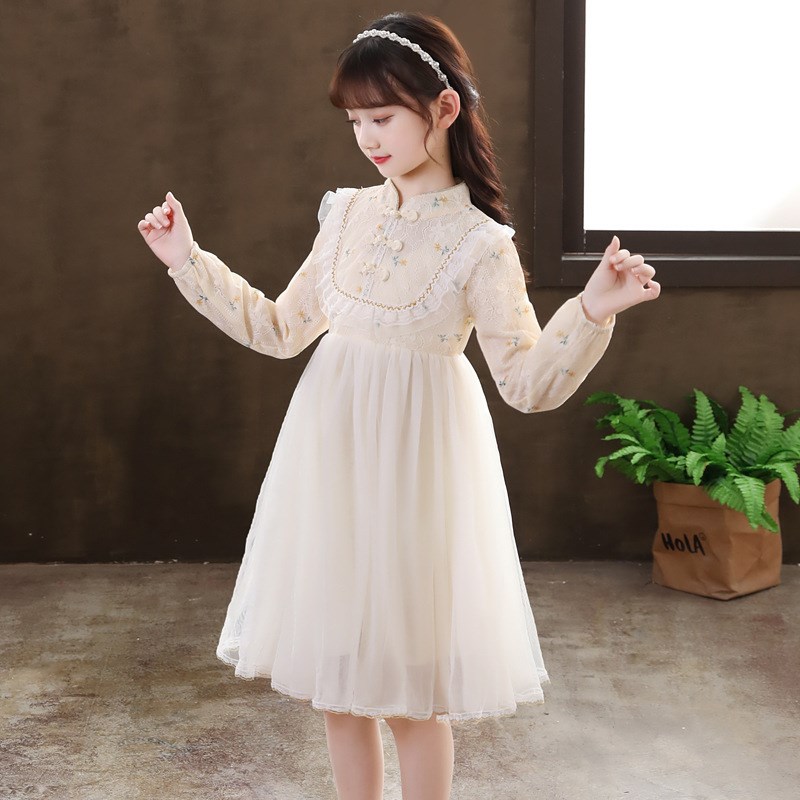 春秋款女童公主裙春装儿童蕾丝连衣裙生日礼服中小童洋气旗袍裙子图片