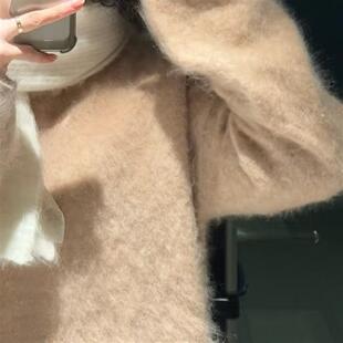 捡漏!秋冬深色系羊绒羊毛拉毛圆领宽松慵懒套头针织衫打底毛衣女