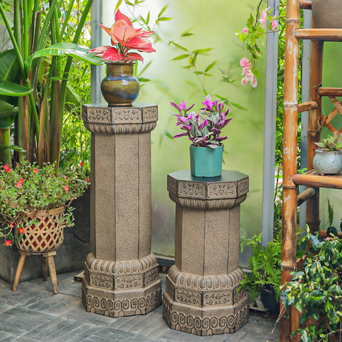 中式花园庭院仿古石墩摆件户外造景家居复古装饰展示柱实木花架
