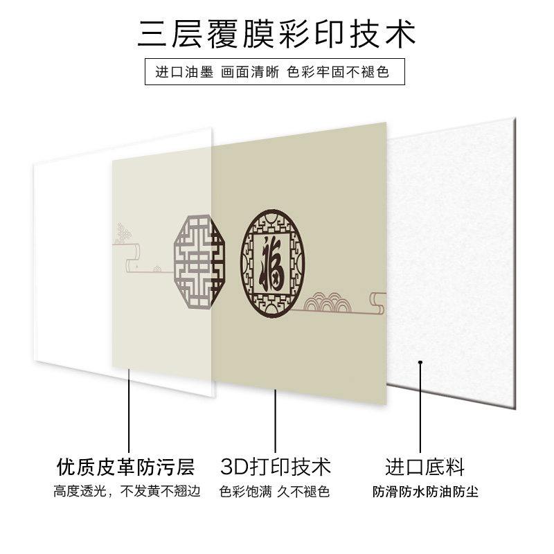 中式山水花鸟国画桌布防水防油防烫免洗皮革茶几垫餐桌垫pvc网红