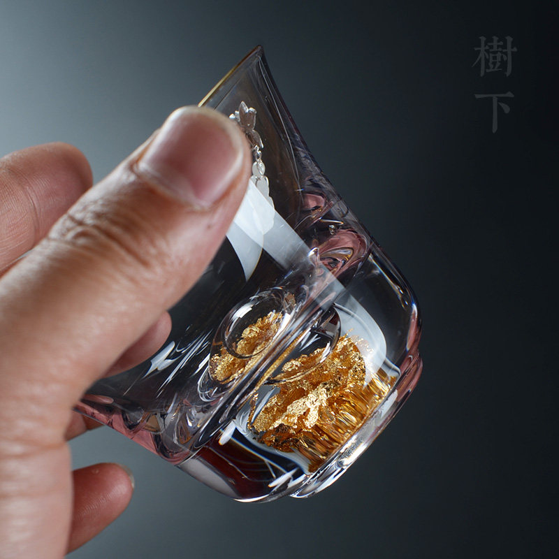 藏金箔耐热玻璃主人杯单杯功夫茶品茗杯个人镶银茶杯个性创意茶道